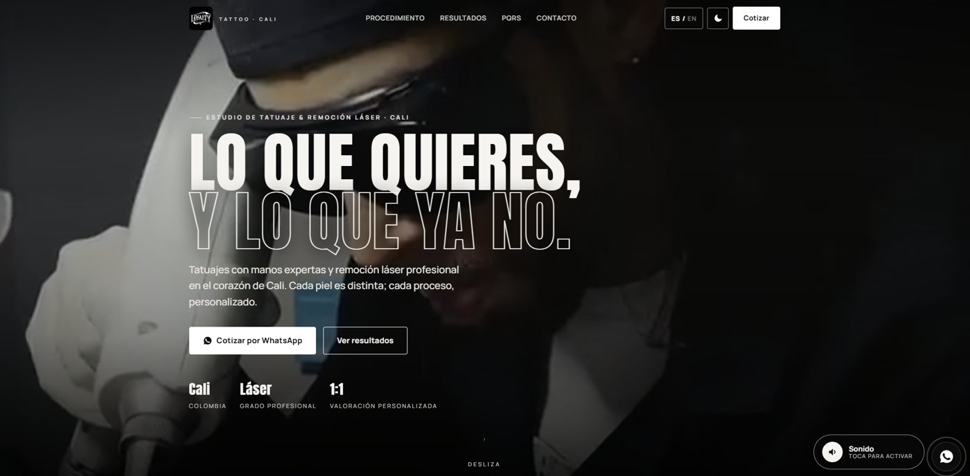 Sitio web de Loyalty Tattoo Cali — Tatuajes & remoción láser